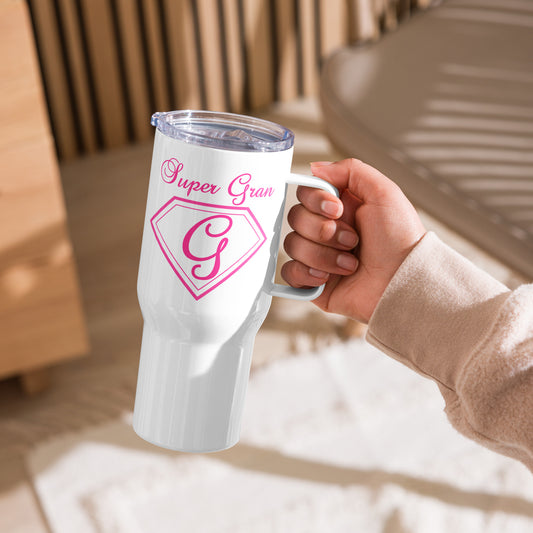 Super Gran travel mug with a handle - Pink Print