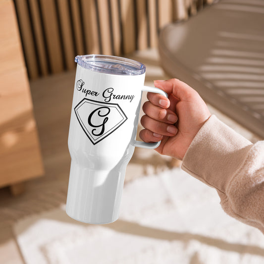 Super Granny travel mug with a handle - Black Print