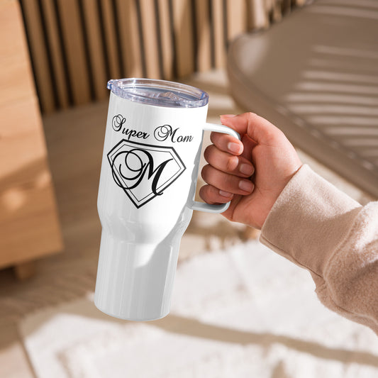 Super Mom travel mug with a handle - Black Print