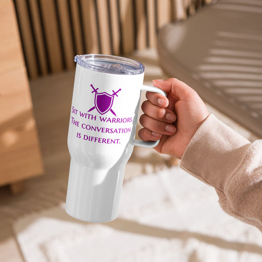 Sit With Warriors Travel mug with a handle - Purple Print