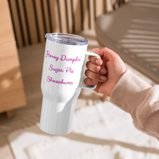 Honey Dumplin Travel mug with a handle - Purple Print