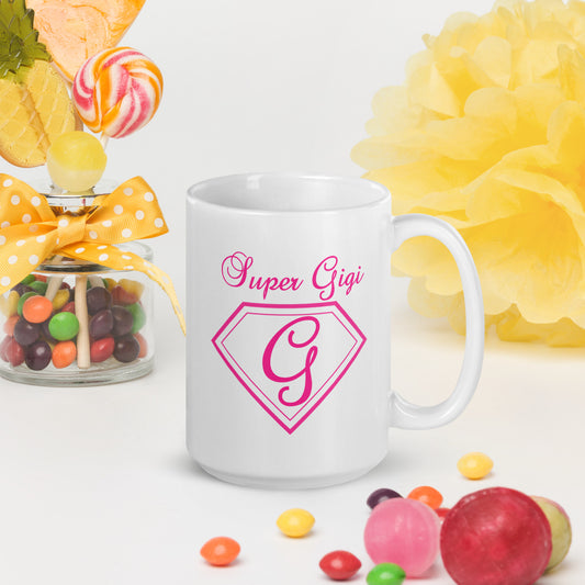 Super Gigi white glossy mug - Pink Print