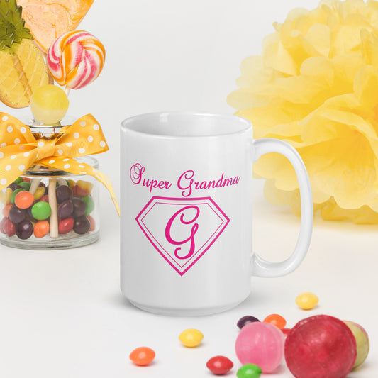Super Grandma white glossy mug - Pink Print