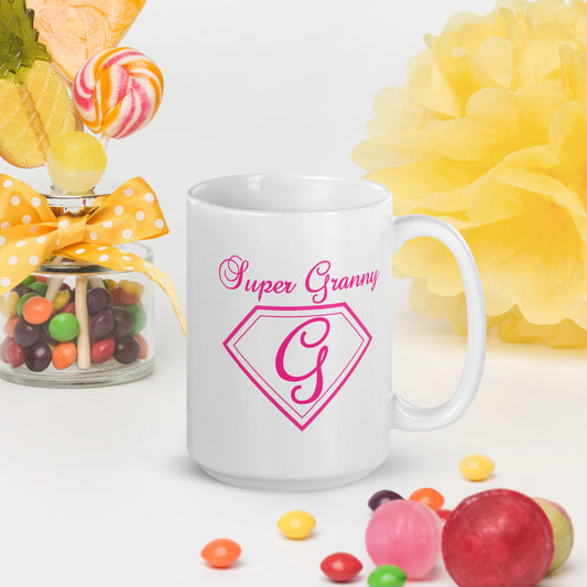 Super Granny white glossy mug - Pink Print