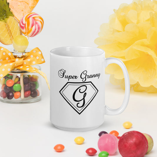Super Granny white glossy mug - Black Print
