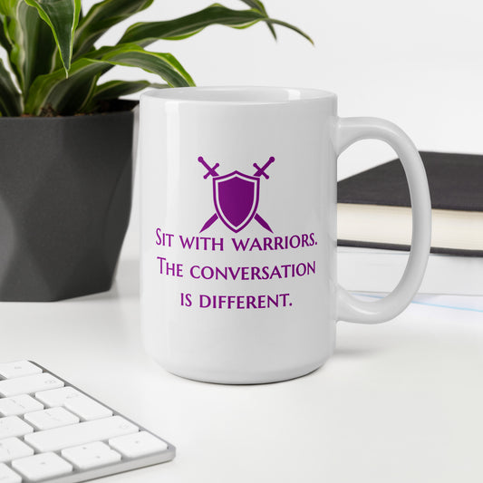 Sit With Warriors White glossy mug - Purple Print