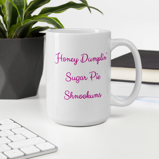Honey Dumplin White glossy mug - Purple Print